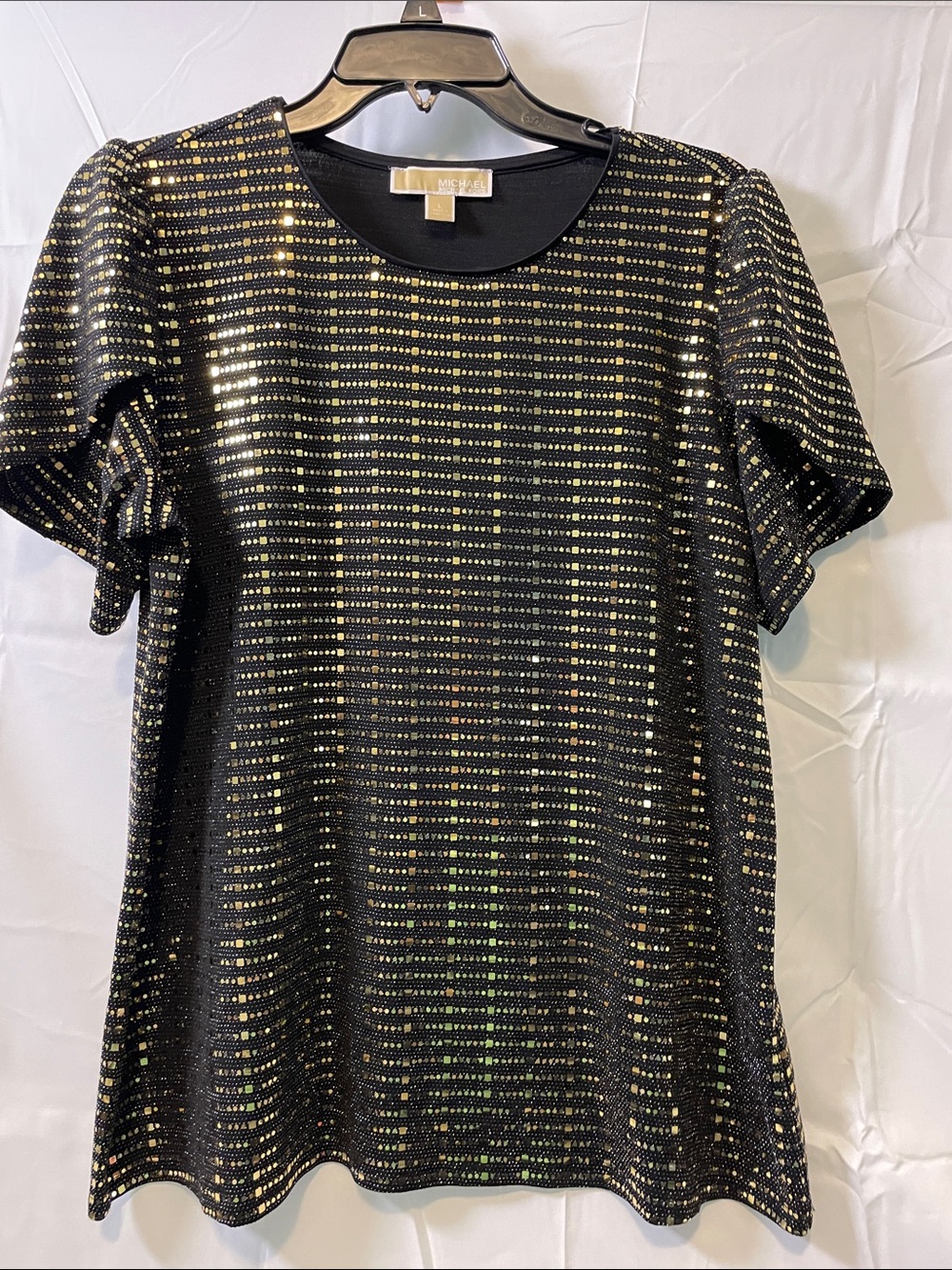 MICHAEL Michael Kors Black Top with Gold Sequin Stripes